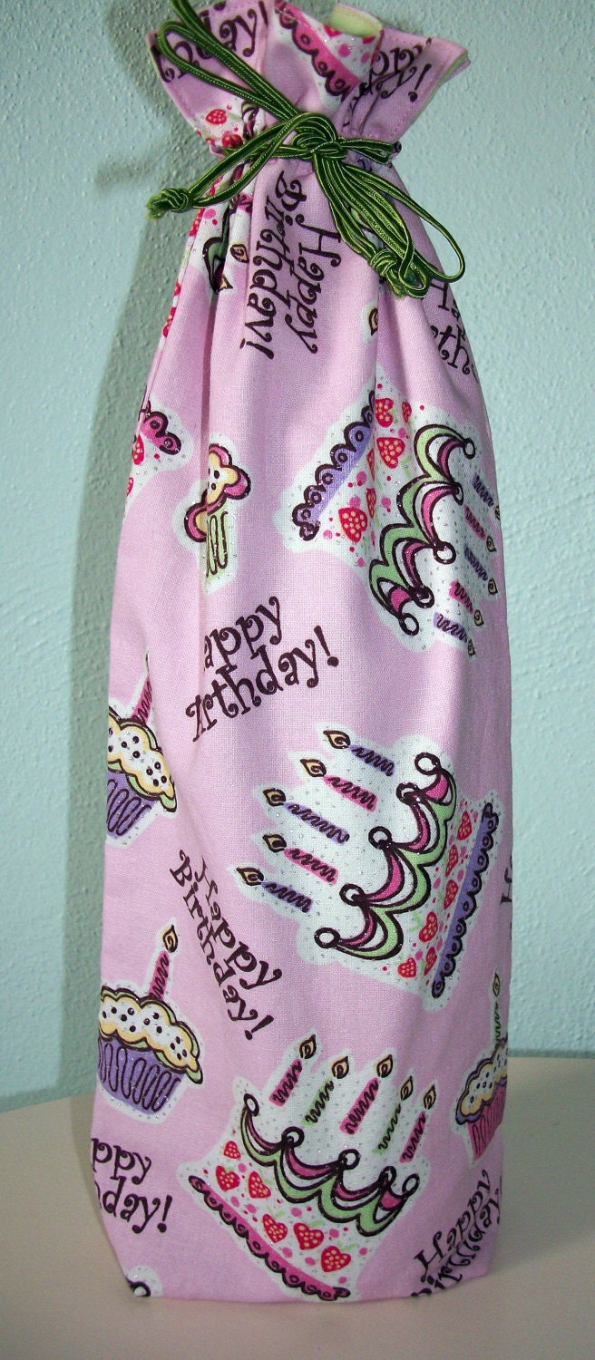 Birthday Wine Bottle Bag - Reversible - Drawstring - Reusable