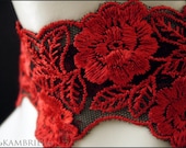 Rose Red - Blackened Crimson Silk Jacquard Choker by Kambriel