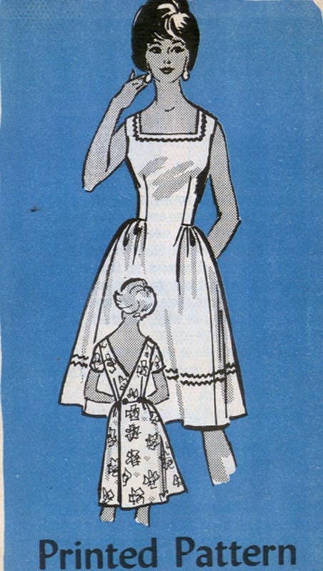 Vintage 60s Mail order pattern 4732 Back Wrap Dress with Low V Back Size 14 (34-26-36)