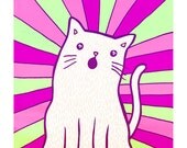 Howling White Cat 5x7 Illustration Print