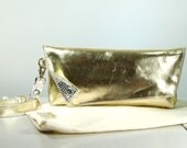 Aimee, Gold leather clutch bag, handmade.