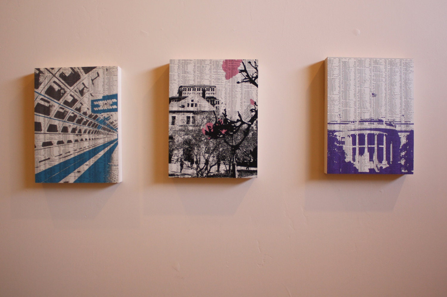 Washington DC - Large MOUNTED set of 3 Dark City Series Prints - Gifts for her Decor