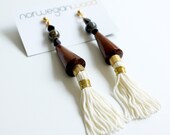 Wood, Tassel and Ceramic Bead Earrings