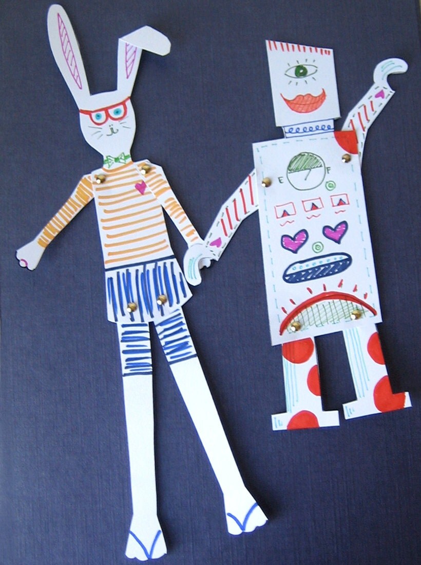 Printables - DIY Lucky Rabbits and Robots Moveable Paper Dolls