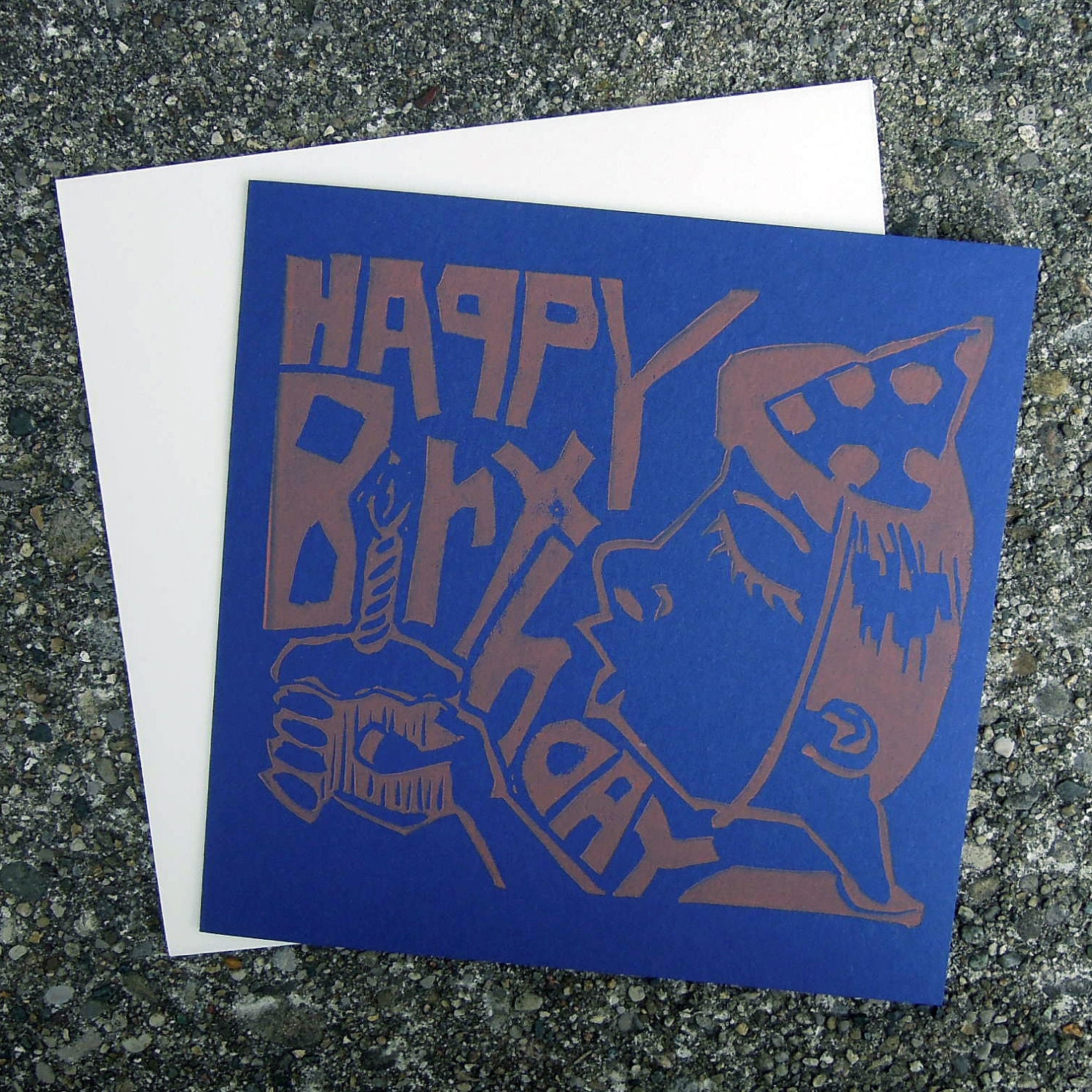Blank Blue Birthday Boy Card with Cupcake and Party Hat