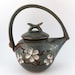 Handmade Stoneware Teapot -  38 oz. - Cherry Blossom  - Steel Blue