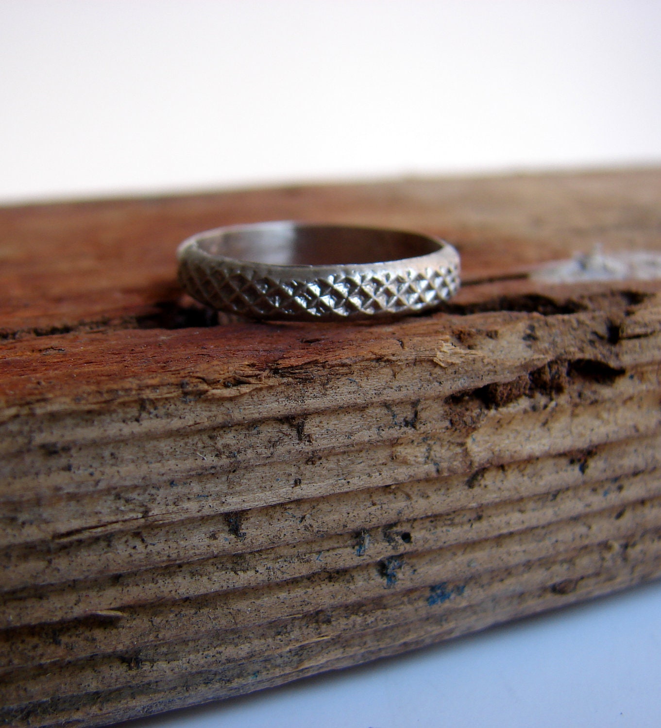 Tire Textured Unisex Ring Sterling Silver Wedding Band Ring