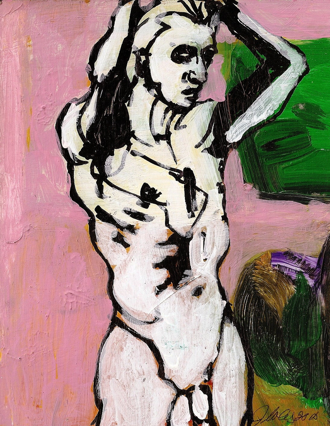 White Boy original art Mixed media painting on paper