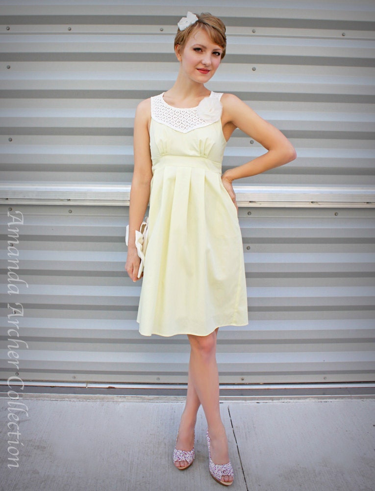 Lace Collar Dress, Pale Yellow, Made to Order, custom colors available