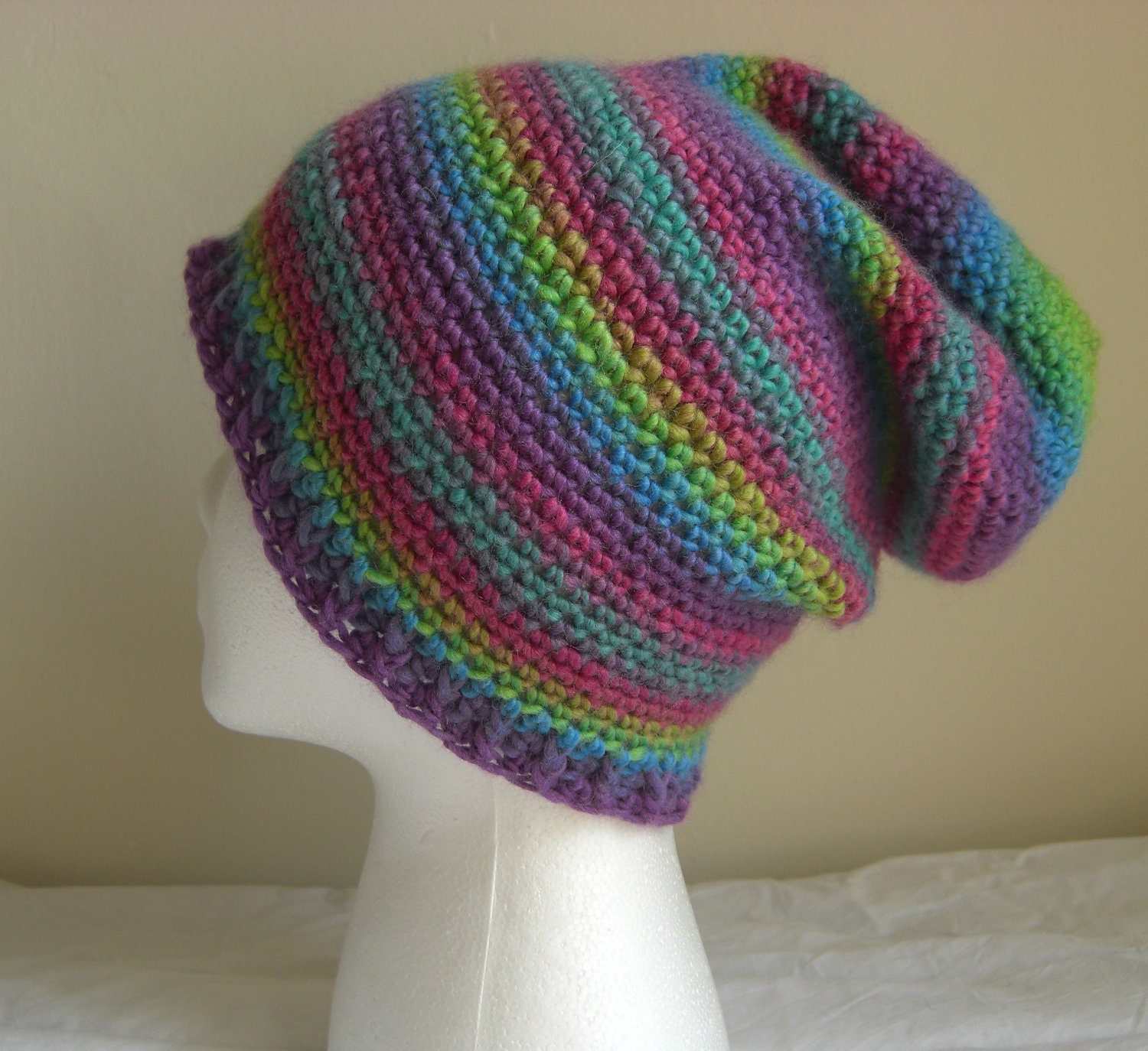 Rainbow Slouchy Hat - Warm and Soft Wool Hat