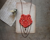 lace necklace - LAUREN- tangerine- long necklace -