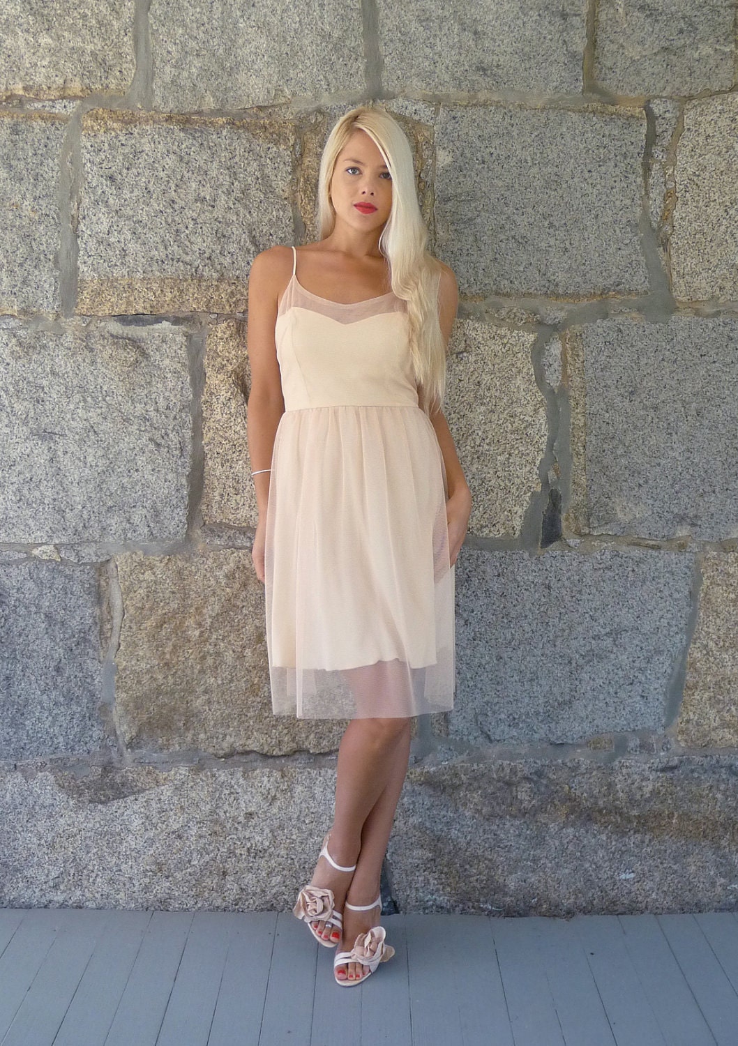 Sofia: Sweetheart Neckline Blush Silk & Tulle Bridesmaid Wedding Dress