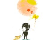 Childrens Wall Art Print -Walk my fish and I -Print 6x8 inches