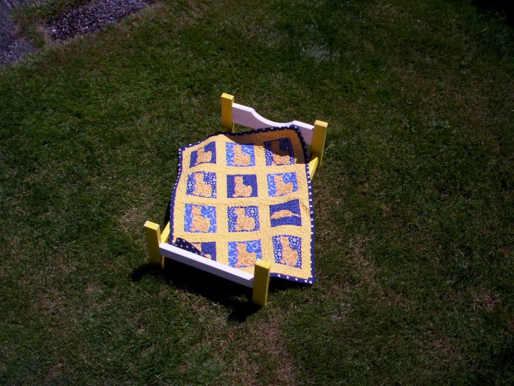 Doll Bed, American Girl Doll Bed, with cat and mouse doll quilt