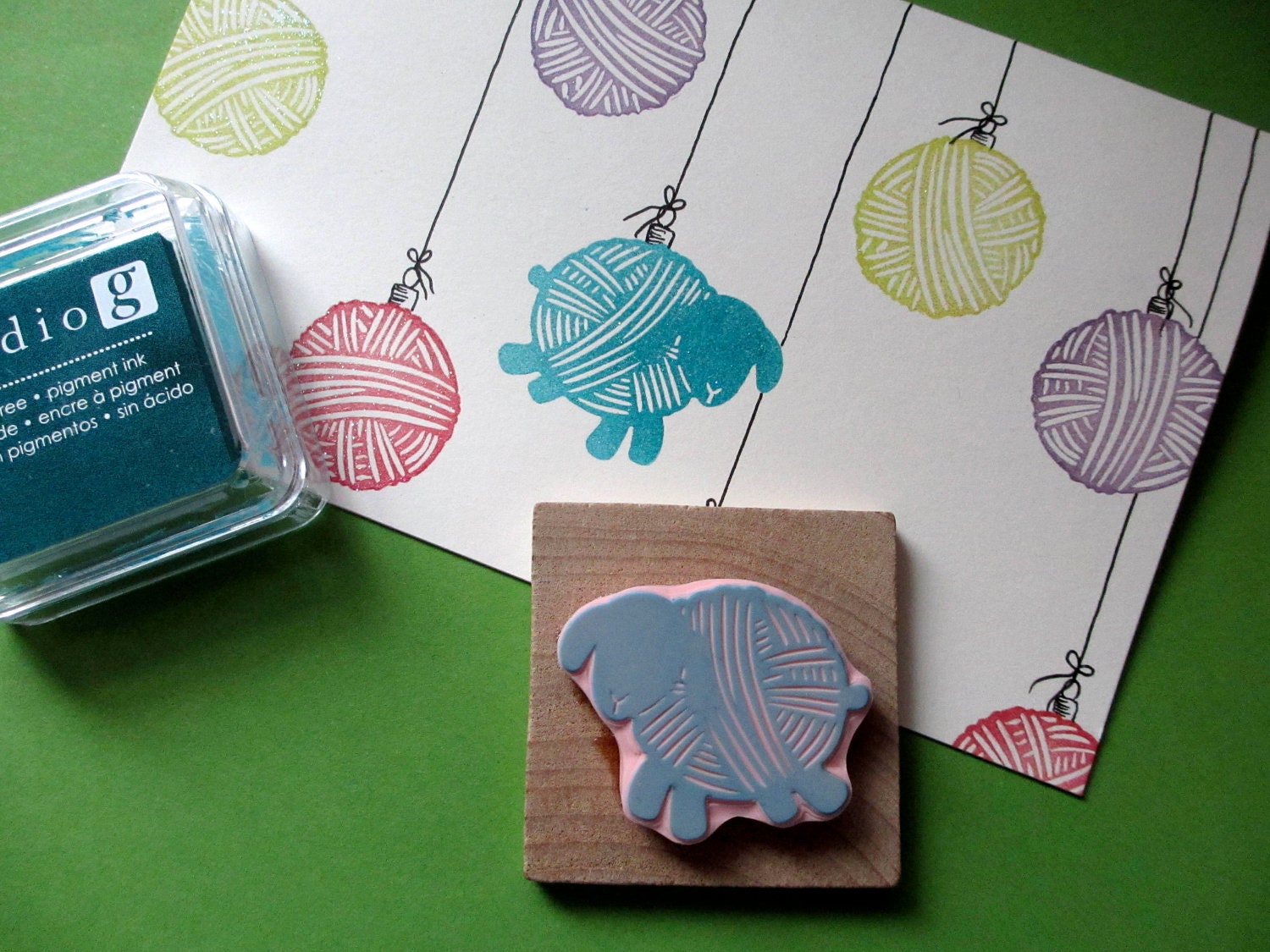 Sheep Ball of Yarn - Hand Carved Rubber Stamp