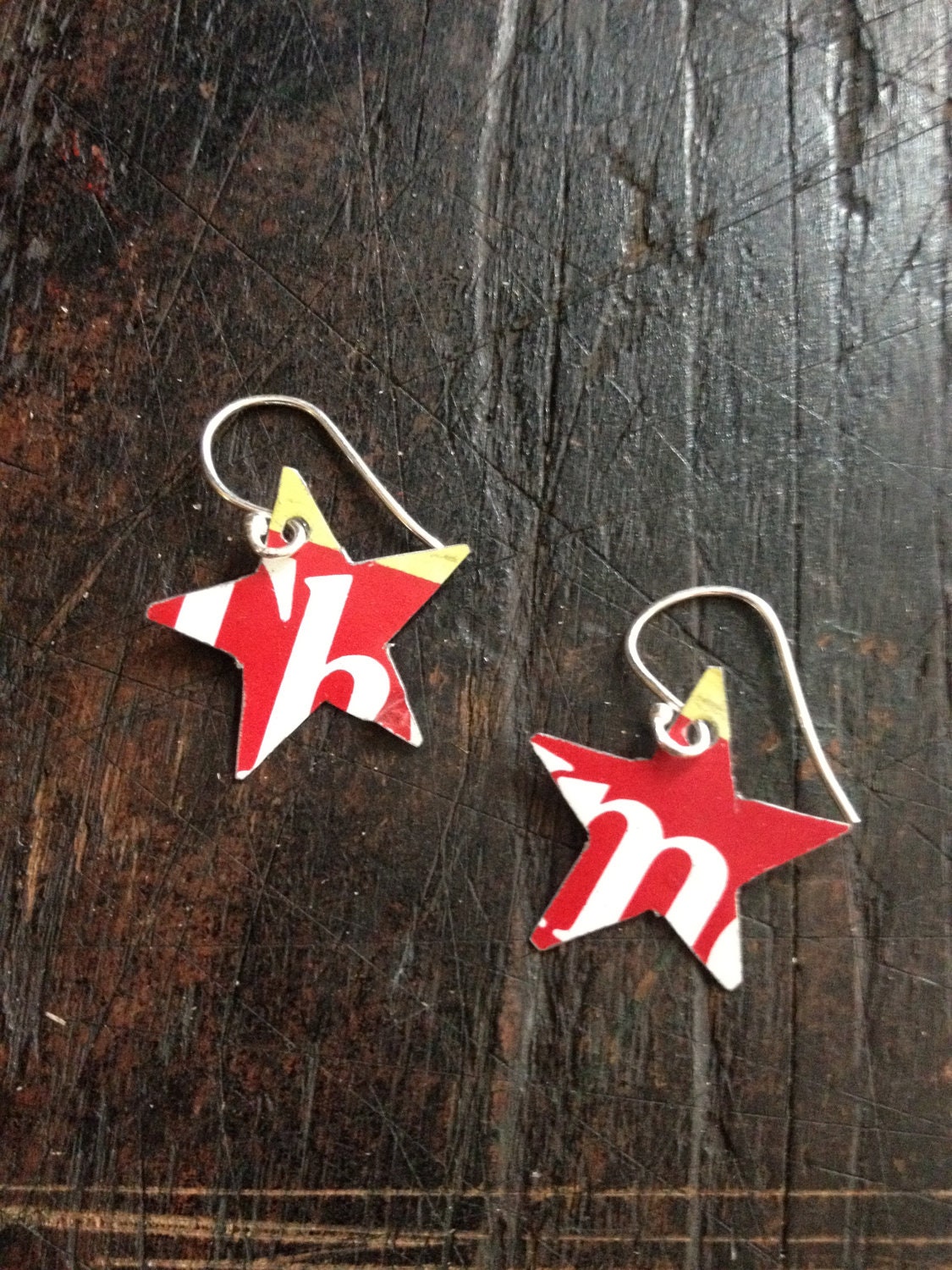 Vintage Small Star Spice Tin heart earrings, gifts for her, gifts under 10, repurposed vintage