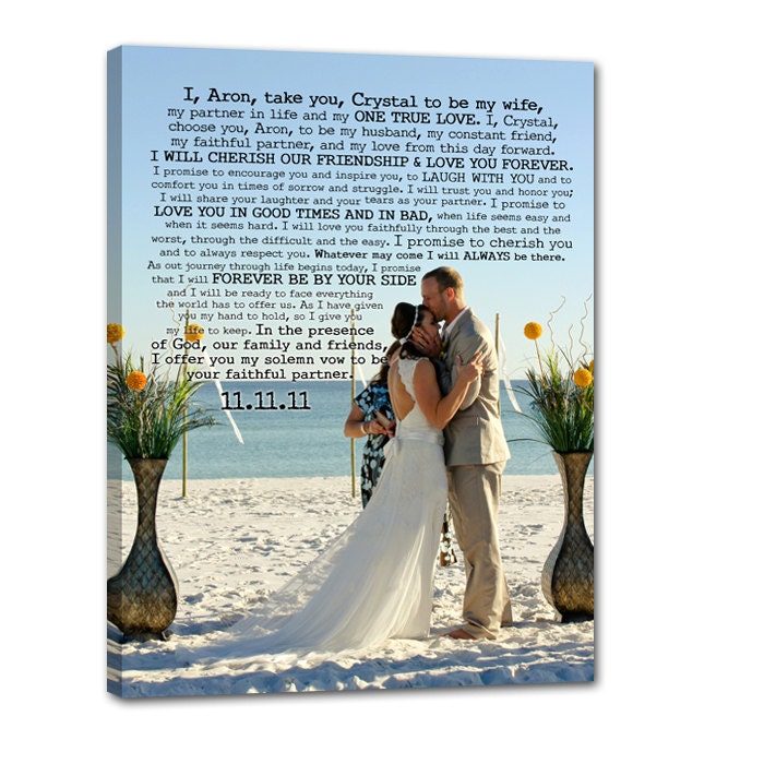 Vintage Glam Photo Canvas Art Wedding Gift Use Vows and Lyrics Word Art  18X24