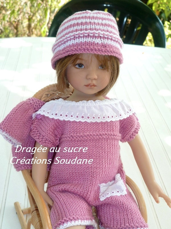58. English and French ONLY ROMPER and BEANIE Pdf Knitting pattern (2 are available) 13" dolls Little Darling, Narsha, Zihu