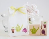 Gardening Handmade Rubber Stamp Set - Watering Can Potted Plant Spout Gardening Gloves - Garden Wedding Home Farmers Scrapbookers