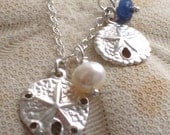 Mother & Child Sand Dollar Necklace with 2 Birthstones in Sterling Silver- Day at the beach, personalized, Mothers jewelry Custom Colors