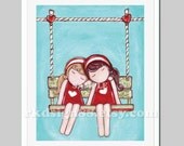 Whimsical nursery art print, baby girl nursery wall art, children decor, girl room decor, twin art, brown & blonde - Day Dream 8 x 10