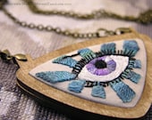 The Midwinter Eye Pendant - Miniature Embroidery and Birch Wood - MADE TO ORDER
