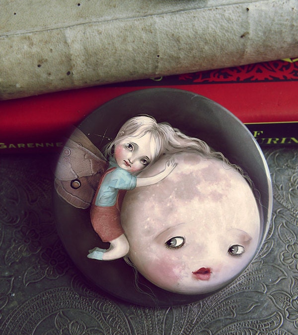 The Moth and the Moon - Meluseena  pocket mirror