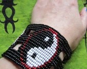 Yin Yang hand beaded wide cuff bracelet