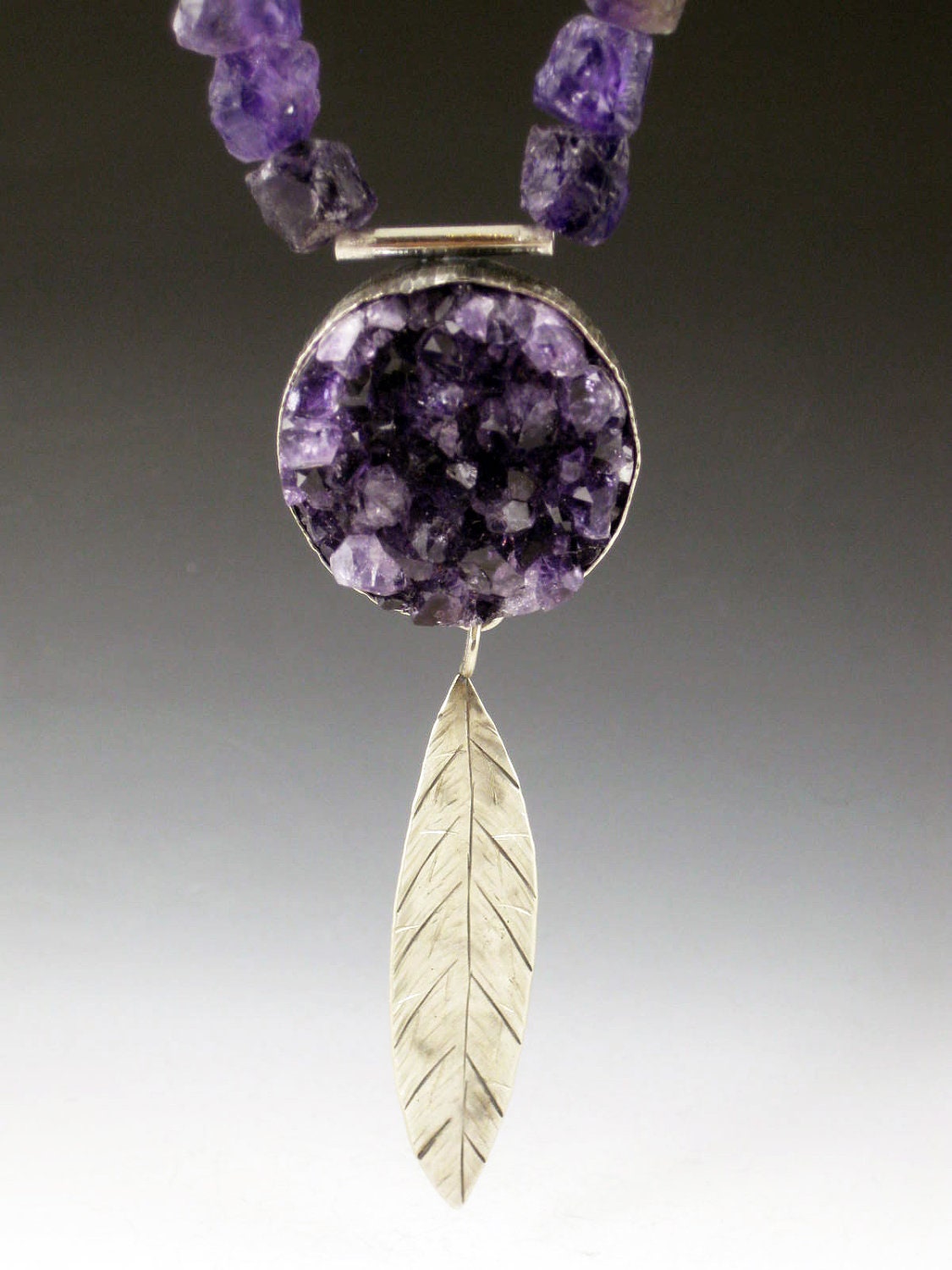 Rough Amethyst Leaf Necklace, statement piece