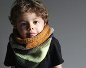 kids knit cowl in GREEN STRIPES (vegan friendly, OOAK)