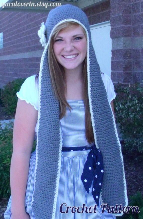 CROCHET PATTERN PDF - Instant Digital Download - Gray Earflap / Scoodie with Detachable Flower - CaN sell items made from the pattern