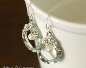 Rhinestone and Pearl Wedding Earrings, Vintage Rhinestone, White Freshwater Pearls, Bridal Earrings, Sterling Silver Hooks - Ready to Ship