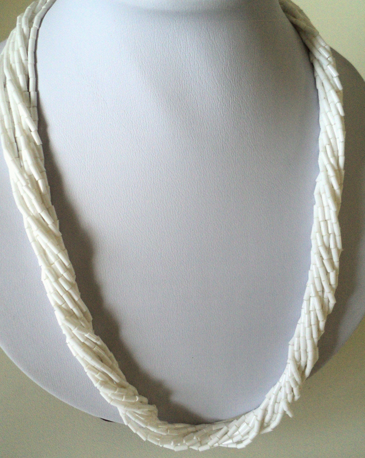 Eclectic Fresh White Multistrand Cylinder Bead Boho Necklace