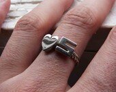 Initial and Heart Ring with twist band , Sterling silver, Made to order, Custom Ring , Stacking ring,  sterling silver with twist band