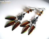 Fairy Jewel Beetle Elytra Iridescent Wings Earrings Rare Copper Golden Green Sparkling Goddess Style GLITTERING GIFTS by Spinning Castle