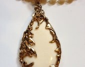 Large Goldtone Faux Ivory Egg Beaded Brutalist Necklace