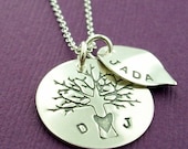 Personalized Necklace - Family Oak Tree w/ SMALL LEAF Charm - Tree of Life with Family Initials - Sterling Silver Jewelry by EWD