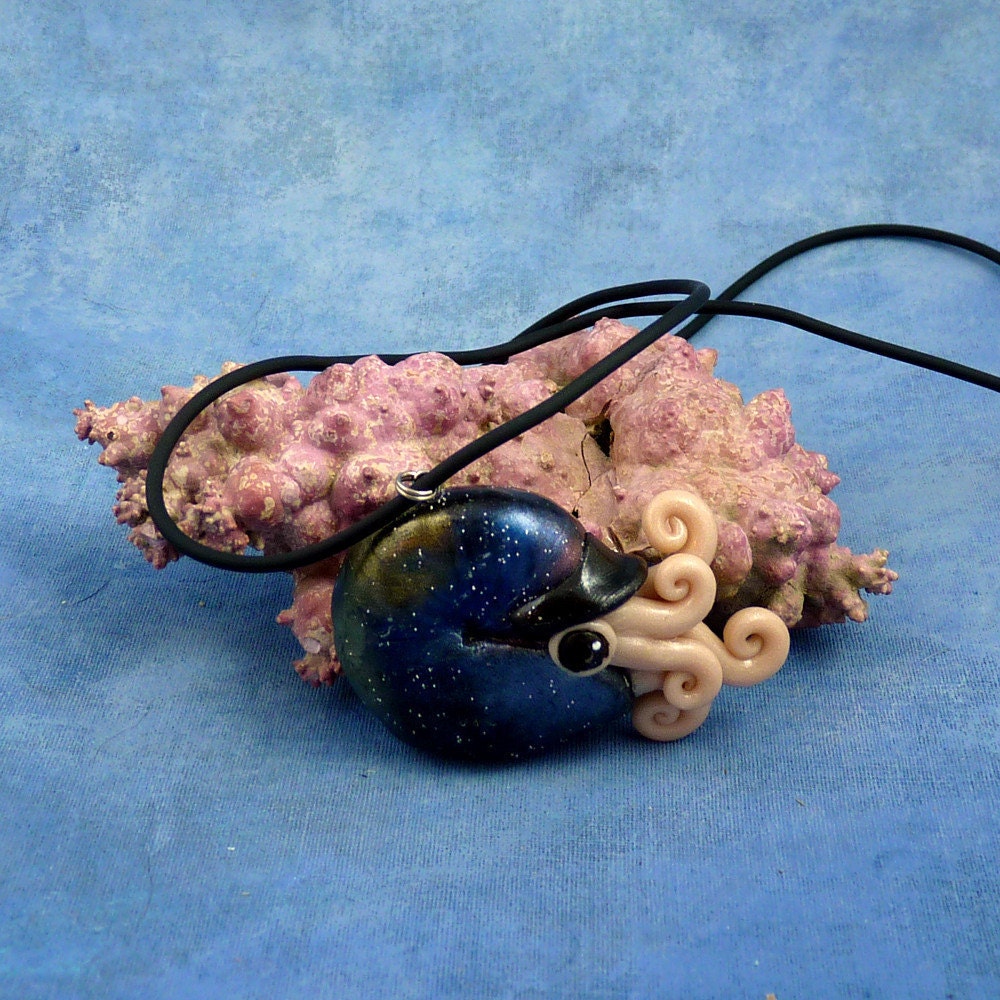 Deep Space Nautilus Necklace, Handmade Polymer Clay Jewelry