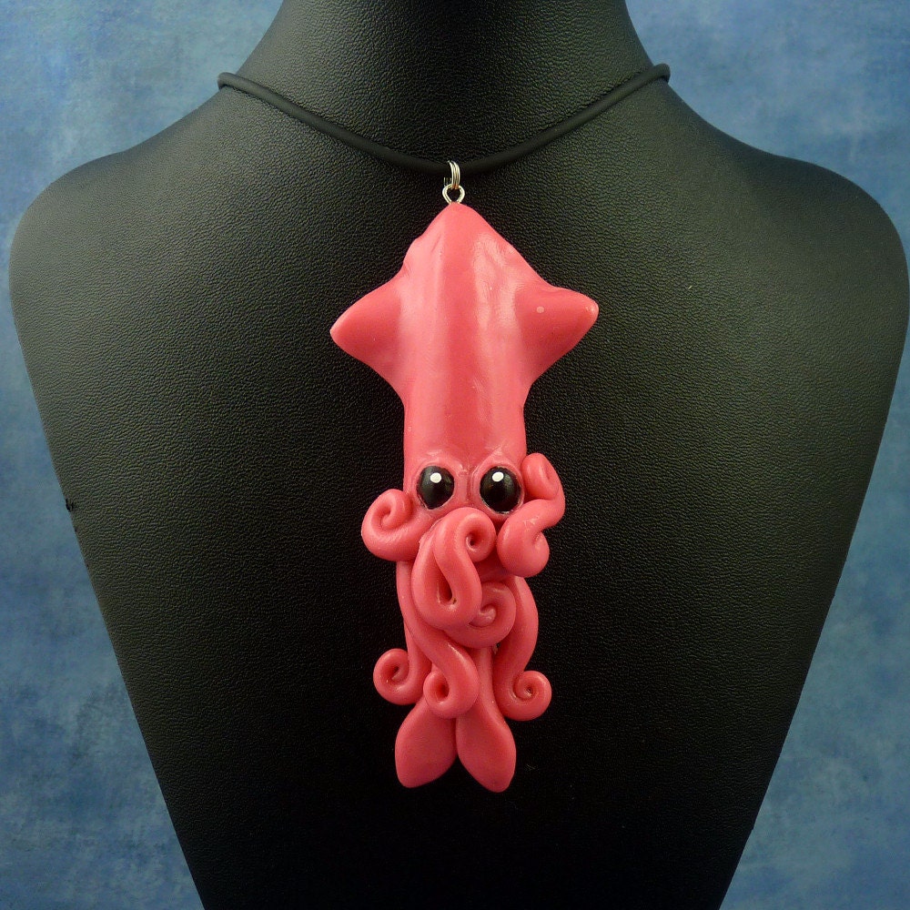 Pink Candy Squid Necklace - Handmade Polymer Clay Jewelry