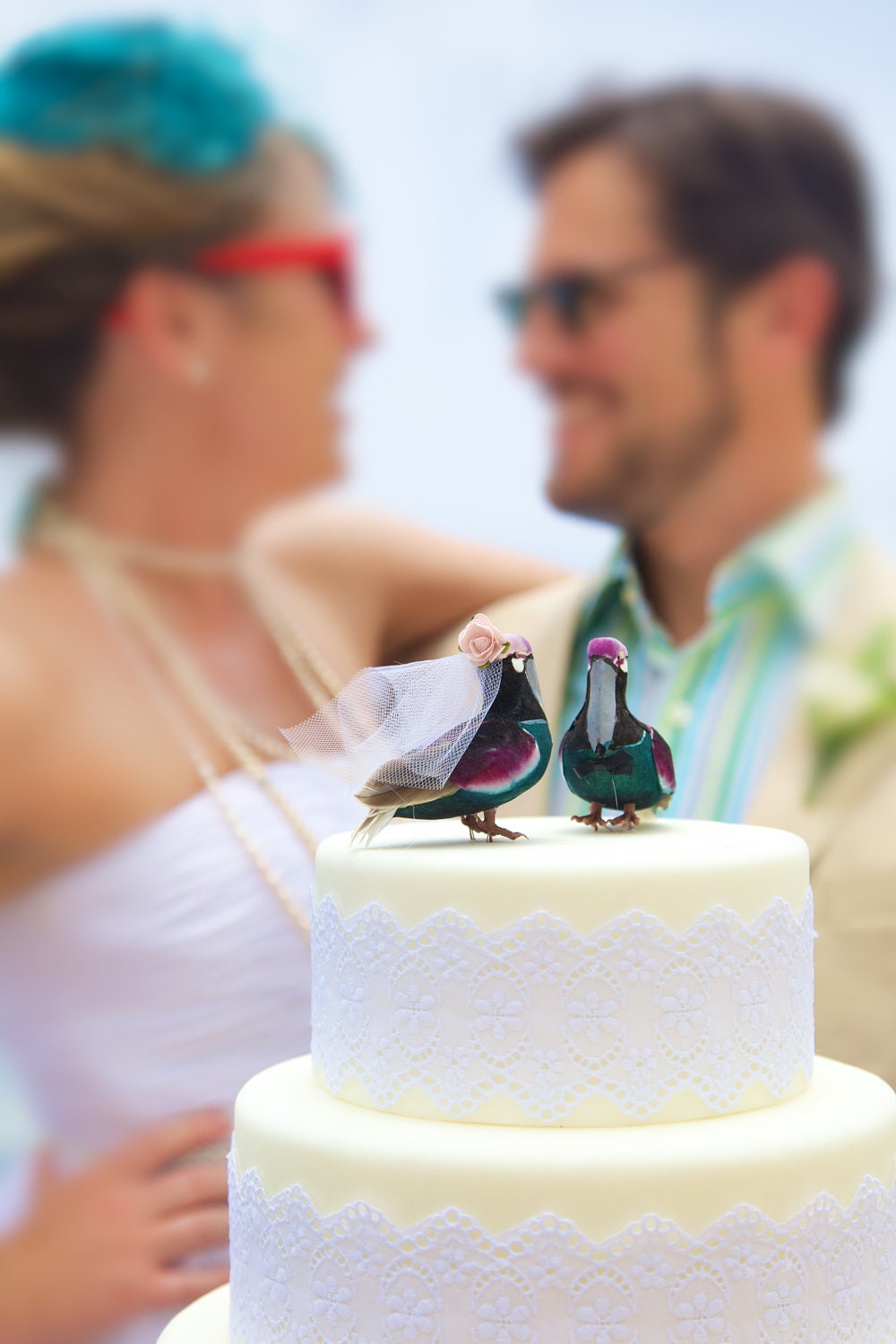 Seaside Wedding Cake Topper: Pelican Love Birds Bride & Groom Anniversary and Wedding Cake Topper