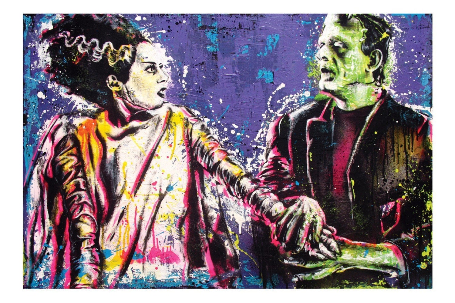 Frankenstein and His Bride - 18 x 12 High Quality Pop Art Print