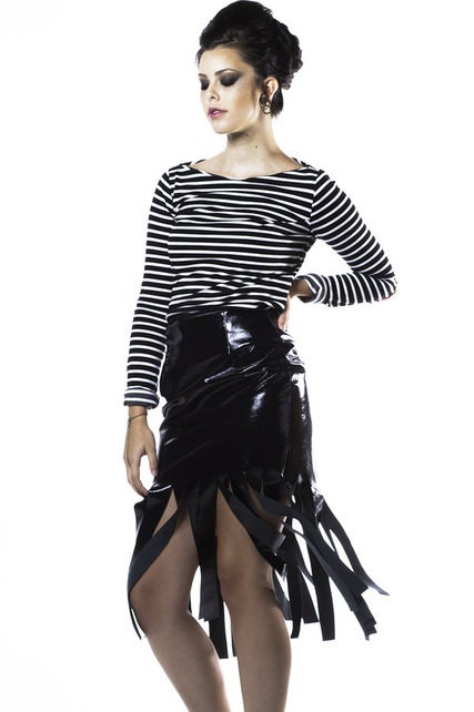 Faux Leather Fringe Haute Skirt, Made to Order