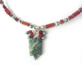 OOAK Red Flake Jasper and Tree Agate Sterling Macrame Necklace