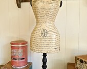 SALE Lannie- Vintage Style Paper Decoupage Mannequin with old text print on sepia tone paper