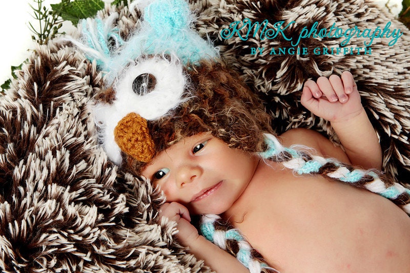 WARM Fuzzy Brown Aqua Owl Baby Hat Size Newborn 3m 6m Popular SOFT Crochet  Photo Prop Baby Clothes Boys Girls Gift  Super CUTE Winter 2012