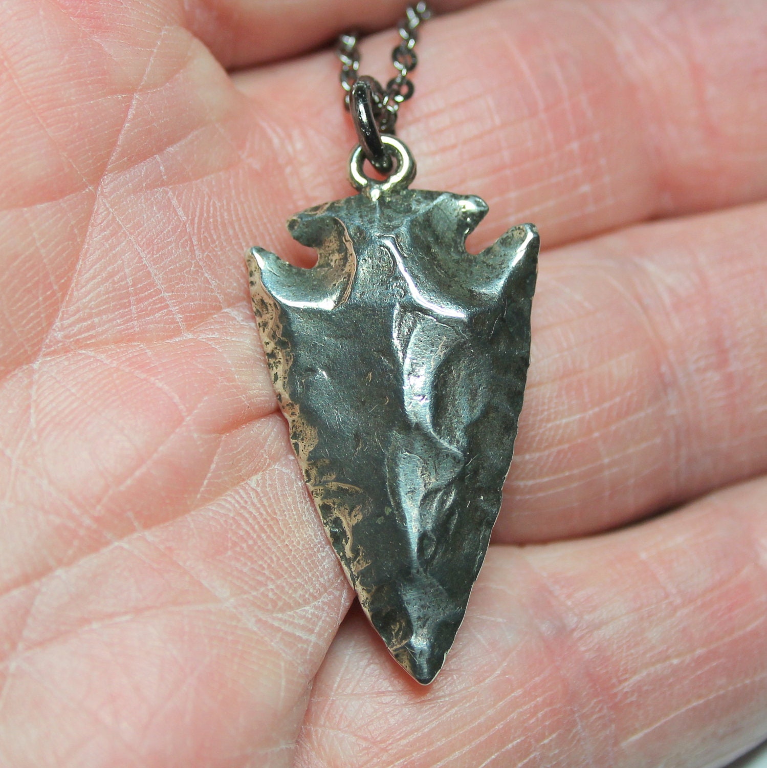 Silver Arrowhead Necklace in Solid White Bronze with Sterling Overlay Arrowhead Pendant