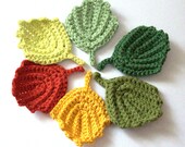 Weddings table decor 6 autumn leaves yellow red green barn Woodland crochet fall decoration garland embellishment Thanksgiving
