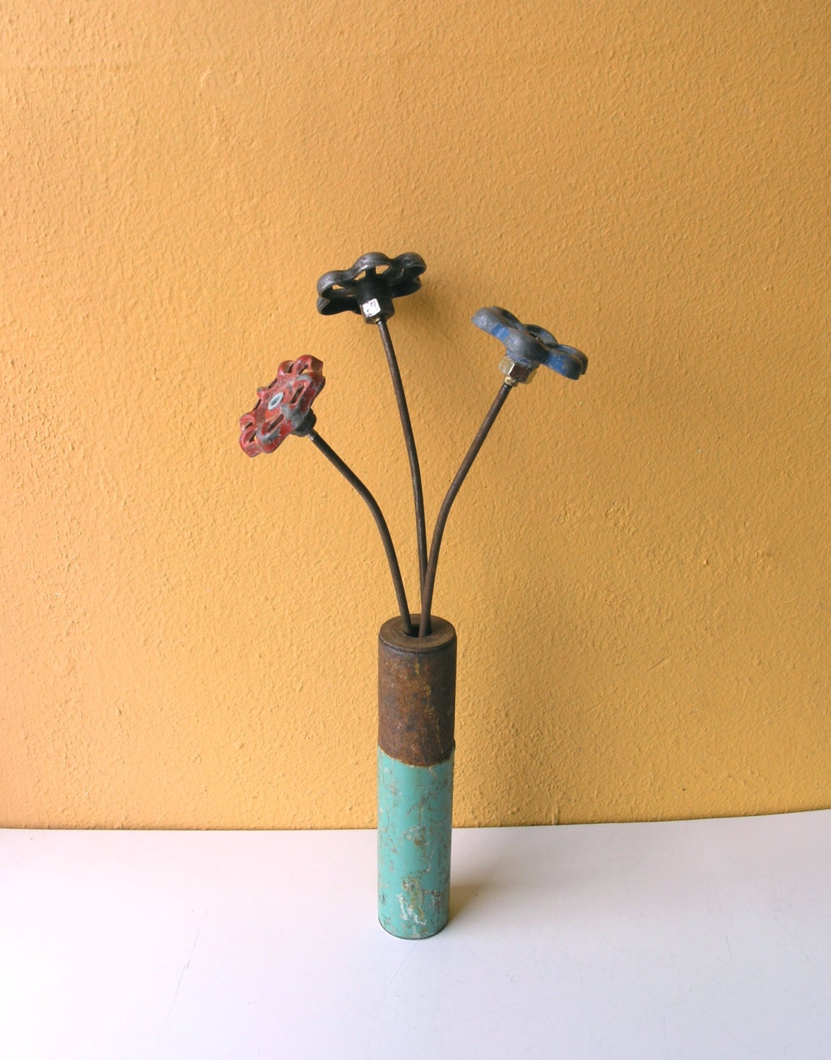Flower Arrangement, Table Centerpiece, Industrial Decor, Office Art, flowers and vase set