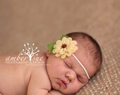 Ivory Cream Felted Flower Headband Nylon Band Beaded Center Skinny Stretchy Babies Toddlers Girls Photography Prop Summer Boutique