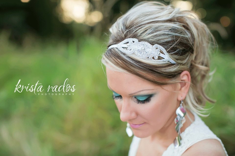 Silver White Sparkling Hair Wrap Hearts Head Band bohemian Hippie Headband Wedding Bridal  Photography Prop Shabby chic vintage Flapper girl